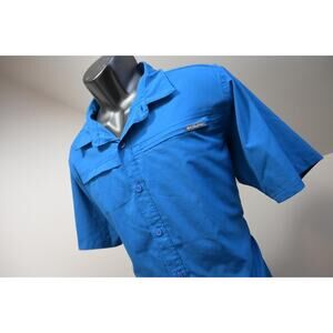 Columbia Omni-Shade Vented Fishing Shirt Blue Short Sleeve Camping Mens Medium